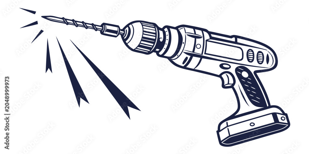 Fotografía Electric cordless power drill performing drilling task with motion effect drilli