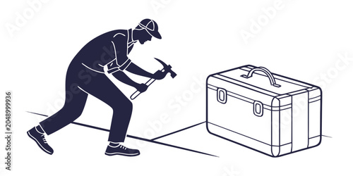 Foto Manual worker using hammer with metal toolbox illustration construction tradesma