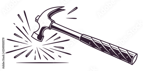 Fotografie Illustration of a claw hammer making contact creating dynamic impact sparks with