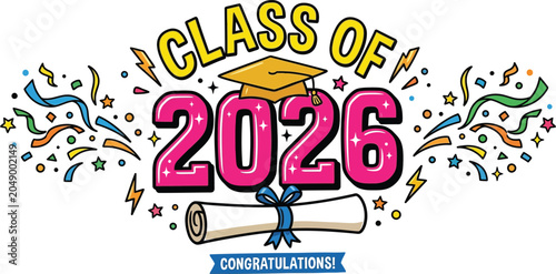 Tableau sur toile Class of 2026 graduation congratulatory typography illustration