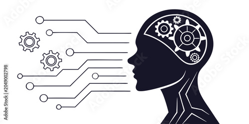 Cyborg head silhouette with gears and circuitry for artificial intelligence concept intelligence artificial circuitry humanoid technology automation innovation computing