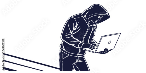 Schilderij op canvas Cyber criminal hacker working on laptop illustration with cybersecurity security