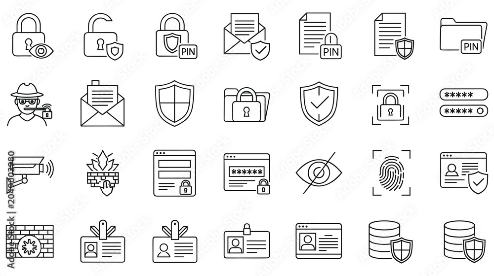Fototapeta premium Cyber security icons set protecting data privacy and digital information.