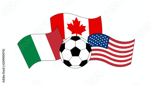 Obraz na plátne National Flags Of Canada Italy And The United States With A Soccer Ball Vector I
