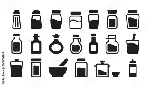 Canvastavla Kitchen jars and spice bottles icons set for food storage and condiment container design