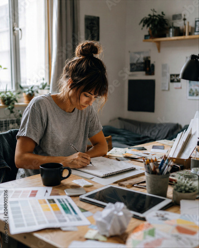Freelance Designer Sketching at Messy Creative Desk