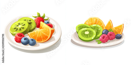 Fruit plate sliced kiwi orange slice berry mix blueberry raspberry strawberry citrus healthy food fresh snack Fresh fruit plate with sliced kiwi orange slice berry mix blueberry raspberry