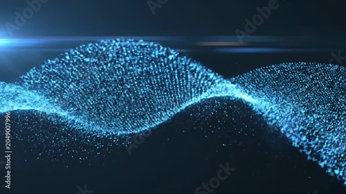 Glowing blue particle wave with lens flare effects.