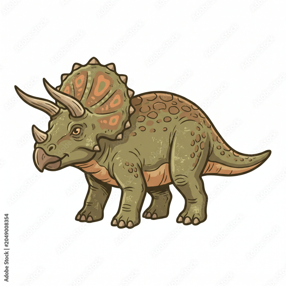 Naklejka premium Triceratops dinosaur cartoon style illustration isolated on white background