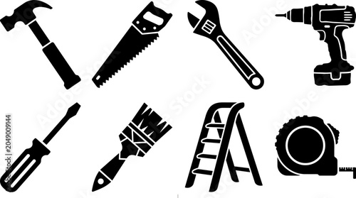Fotografía Construction and Home Improvement Hand Tools Icon Collection Featuring Hammer Sa