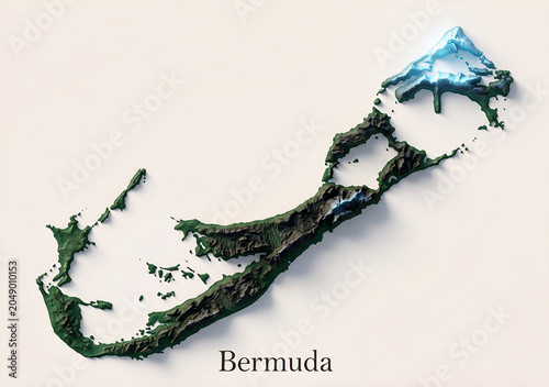 3D Topographical Relief Map of Bermuda with Terrain Elevations