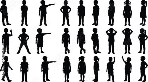 Canvas-taulu Children silhouettes collection featuring little boys and girls standing walking