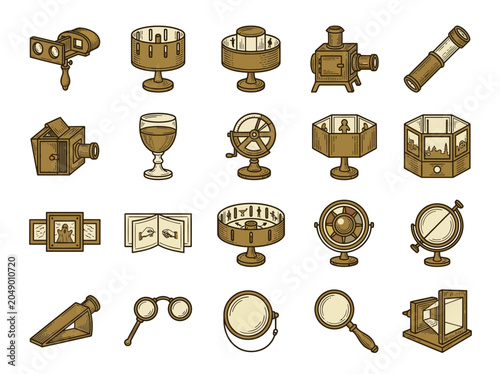Vintage Optical Toys and Devices Collection Vector Illustration