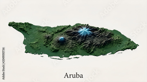 3D Topographical Relief Map of Aruba with Terrain Elevations