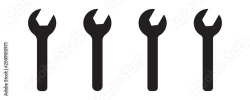 Wrench tool icon set, vector illustration of mechanical spanner, isolated on white background.