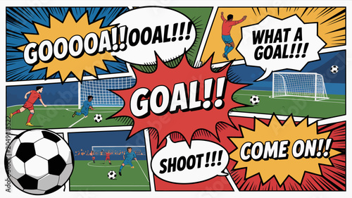 Φωτογραφία Soccer scene illustration in comic book style with dynamic action and celebrator