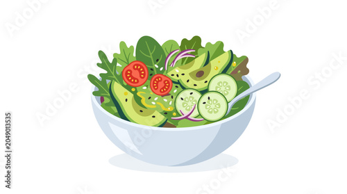 Fresh vegetable salad with avocado and tomatoes in a bowl