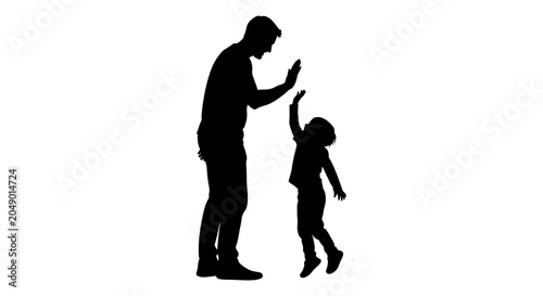 Cuadro en lienzo Silhouette of an adult and child engaging in playful high five or dance gesture