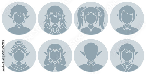 Foto Collection of fantasy elf avatar icons in flat silhouette style for gaming and social media profiles