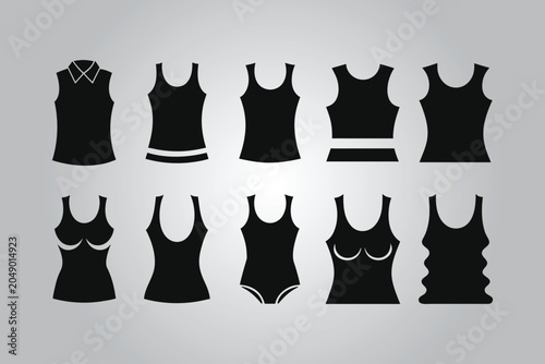 Foto Set of various sleeveless tops and tank top icons