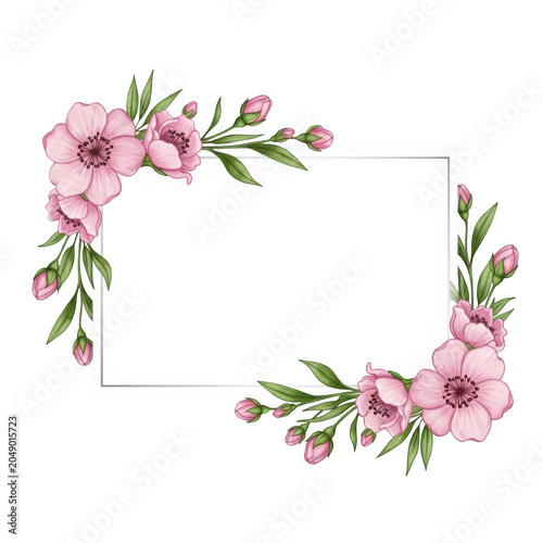 Delicate floral arrangement with pink roses and green leaves in a decorative arc shape
