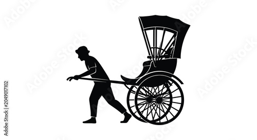 Foto silhouette of a rickshaw with driver on a white background silhouette