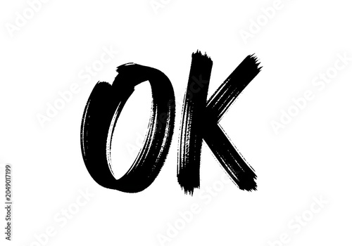 Bold black brushstrokes form the word 'ok' in a simple yet impactful graphic.