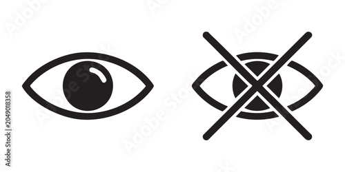 Canvastavla Collection of eye icons symbolizing vision sight and observation with one crossed out for invisibility
