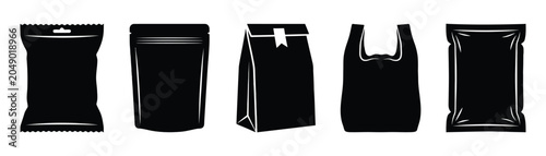 Minimalist Black Snack Packet Silhouette on White Background Vector Illustration