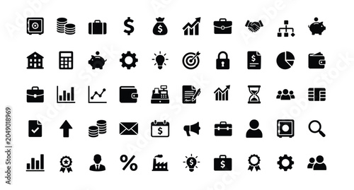 Set of Business icons. Business and Finance web icons style. Money, infographic, bank, contact. Icon collection. Vector illustration.