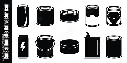 Stacked Soda Cans Silhouette Minimalist Line Art Vector Icon Set on Black Background