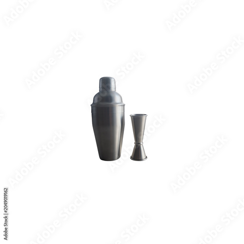 Cocktail shaker glass and Cocktail jigger isolated on white background