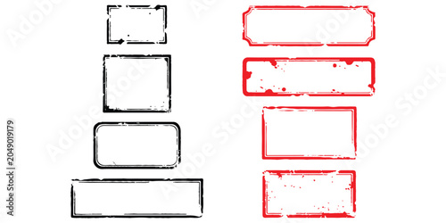 Set of black and red grunge rectangle rubber stamp frames and vintage label borders