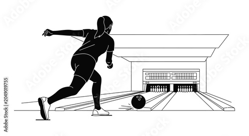 Foto bowler in action throwing ball down lane in bowling alley black silhouette