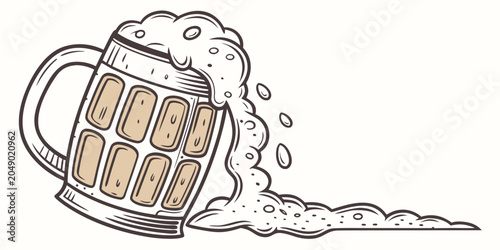 Tableau sur toile Large frothy mug of beer overflowing with foam beverage refreshment overflow ill