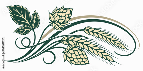 Quadro su tela Decorative floral arrangement of hop cones and wheat ears with agriculture botan