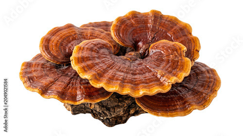 Reishi mushroom transparent PNG isolated medicinal fungus cutout, glossy lingzhi herbal supplement element