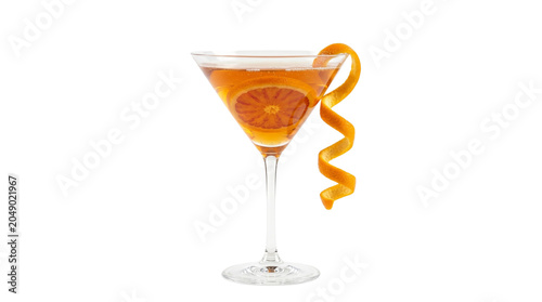Принти на полотні Orange martini cocktail transparent PNG, isolated citrus drink cutout with peel