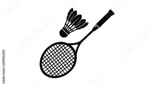 Fotografi Badminton racket and shuttlecock depicted as a black silhouette birdie sport equ