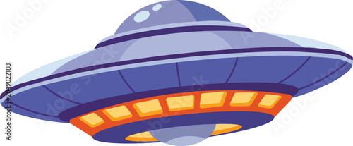 Foto Alien UFO spacecraft hovering over an empty country road at night in flat vector
