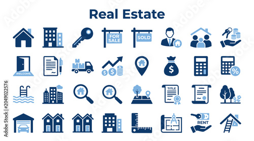 Foto Real Estate Icons Set for Property Business Transactions and Investments Represe