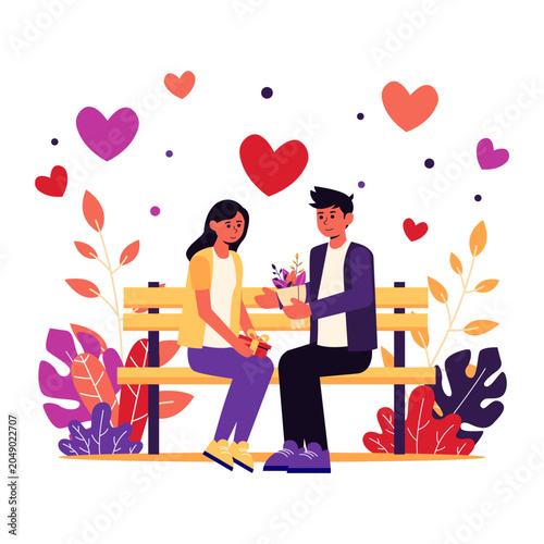 Valentine's Gift Exchange Flat Vector Illustration