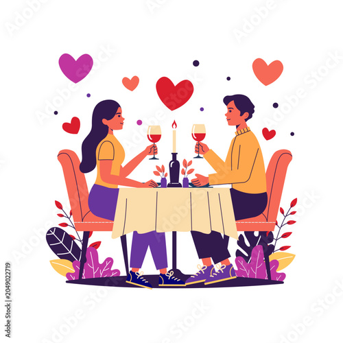 Romantic Dinner Date Flat Vector Illustration