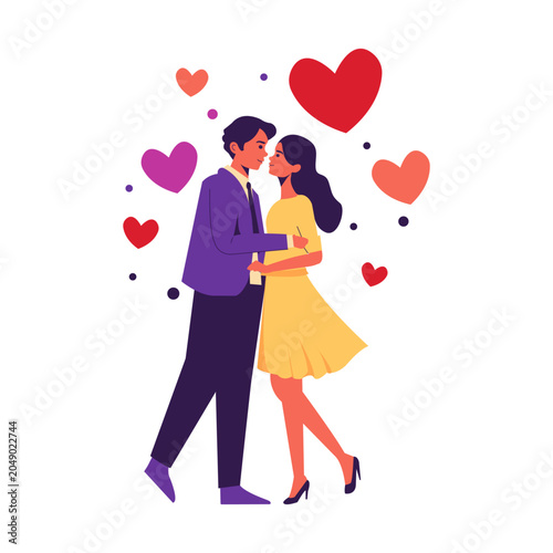 Romantic Couple Flat Vector Illustration