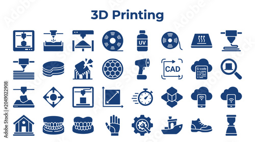 Foto 3D Printing Technology and Innovation Icons Set