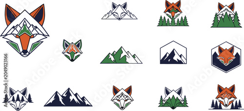 Photography Geometric fox and mountain logo collection combining wild animals with forest tr
