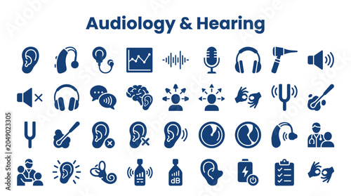 Fotografie Audiology and Hearing Health Icons Collection Featuring Hearing Aids Ear Care So