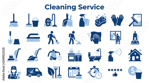 Schilderij op canvas Collection of cleaning service icons and symbols representing various household