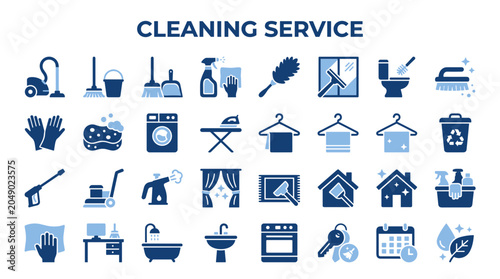 Tableau sur toile Comprehensive cleaning service icons set representing household chores and profe