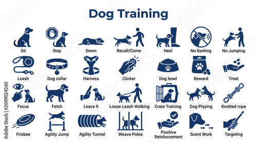 Foto Dog Training Icons and Commands Collection Representing Obedience and Pet Care